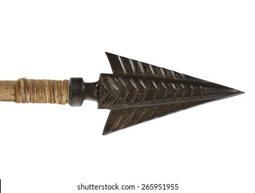 Antique Old Arrowhead. The Army Of Genghis Khan. Isolated On A White Background