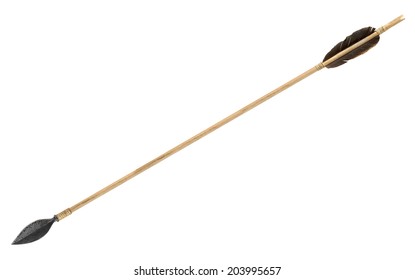 Antique old wooden arrow isolated on a white background