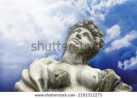 Antique Olympic goddess of love and beauty in antique mythology Aphrodite (Venus). Fragment of ancient statue. 