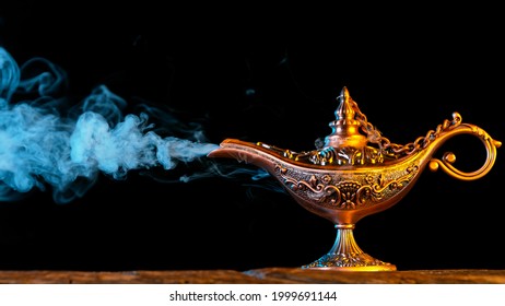 Antique Oriental Aladdin Arabian lamp with Soft Light Smoke. - Shutterstock ID 1999691144