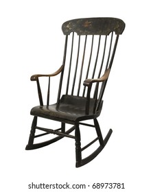 Antique Painted Rocking Chair On A White Background