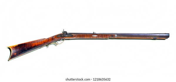 Antique percusion mountain rifle made around 1840-50's with tiger maple wood and double set triggers.