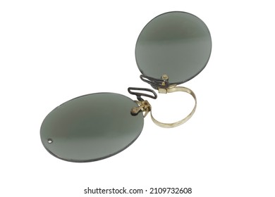 antique pince-nez with dark glasses in a case