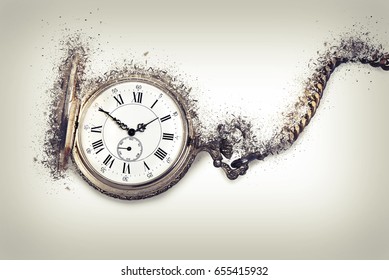 Antique Pocket Watch Exploding, Time Countdown Concept