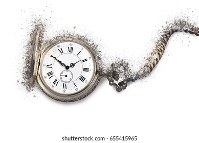 Antique pocket watch exploding, Time countdown concept