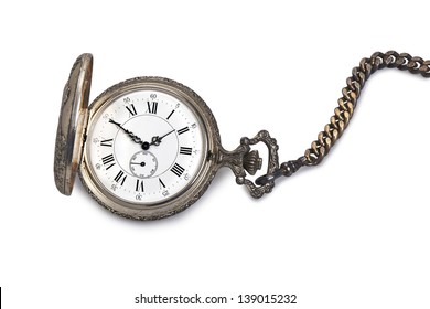 Antique pocket watch isolated on white background