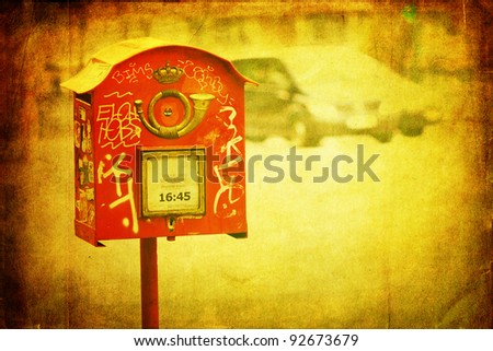 antique postbox in Brussels with antique style texture