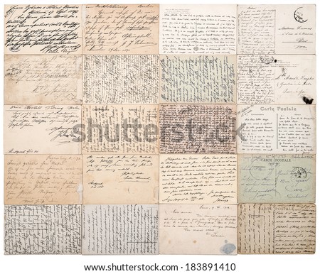 antique postcards. old handwritten undefined texts from ca. 1900. grunge vintage papers background 