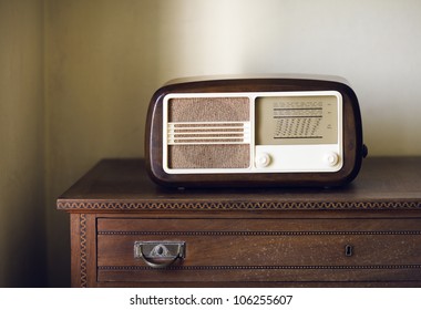 Antique Radio On The Old Dresser