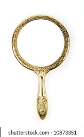 Antique Retro Hand Mirror Isolated On White Background