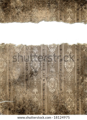 Antique ripped old wallpaper with space for copy