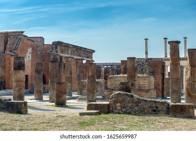 The Antique Ruins Of Pompei, City Destroyed By The Vesuvius Volcano Eruption In Italy Inscribed On The World List Heritage Of UNESCO