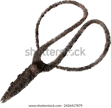 The antique scissors were rusty all over isolated on white background 