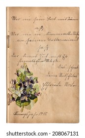 antique scrapbooking album with handwriting and picture. aged paper page isolated on white background - Shutterstock ID 208067131