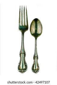 Antique Silver Fork And Spoon