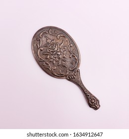 Antique Silver Hand Mirror Back View