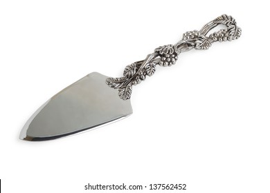 Antique Silver Knife Blade For Cake Isolated On White Background