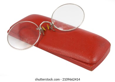 Antique silver pince-nez Shuron  in a red case