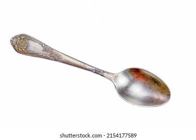 Antique Silver Spoon Isolated On White Background