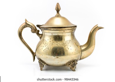 Antique Silver Teapot Isolated On White