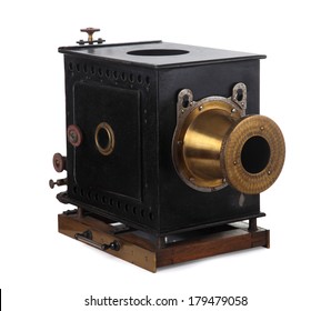 antique slide projector isolated on white background 