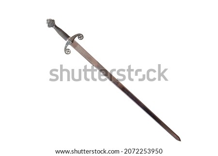 Antique spanish sword Tizona of Cid Campeador, of medieval period isolated on white background