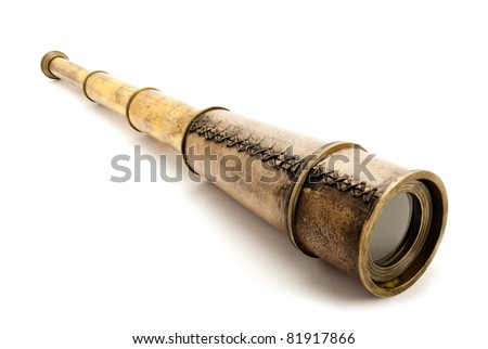 Antique spyglass, isolated on white.