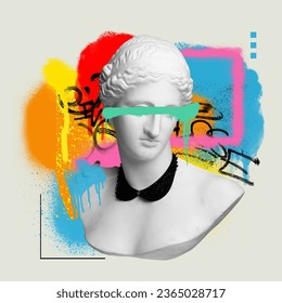 Antique statue bust painted colorful graffiti over light background. Street style. Contemporary art collage. Concept of postmodern, creativity, abstract art, imagination, pop art. Creative design - Powered by Shutterstock