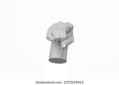 Antique statue's hand pointing forward into the screen isolated on a white background. Pointing finger gesture. 3d trendy creative collage in magazine style. Contemporary art. Modern design - Powered by Shutterstock