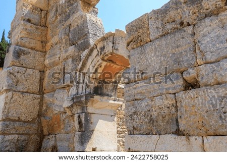 Antique stone arch. Background with selective focus and copy space for text