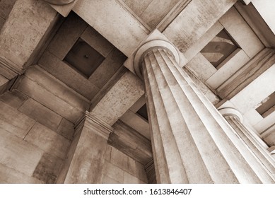 Antique stone column of a old building close-up. - Shutterstock ID 1613846407