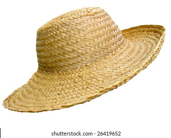 Antique straw hat, isolated over white background