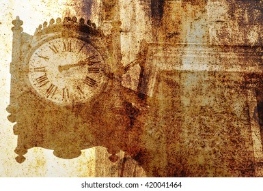 Antique street clock on a rusty background (double exposure) - Powered by Shutterstock