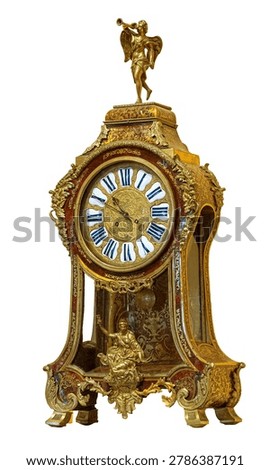Antique table clock showcasing ornate boulle marquetry, gilded bronze, and detailed cherub figurines