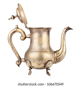 Antique Teapot On White Background