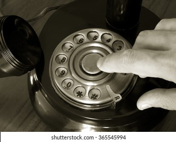 Antique Telephone Disk Dealer Close Up Monochrome Image