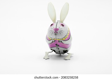 Antique Tin Toy Rabbit Isolated On White Background