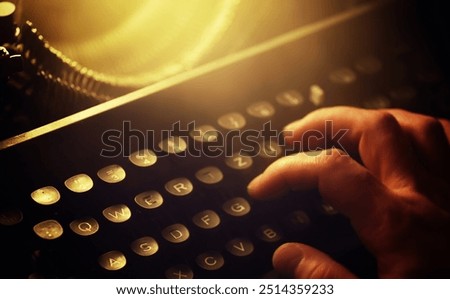 Antique Typewriter. Vintage Typewriter Machine Closeup Photo.