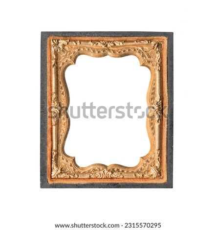 Antique Victorian tintype photo holder frame isolated with cut out center.