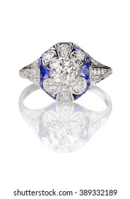 Antique vintage diamond engagement wedding ring art deco isolated on white