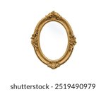 Antique vintage round golden mirror frame or pic frame isolated on white background.