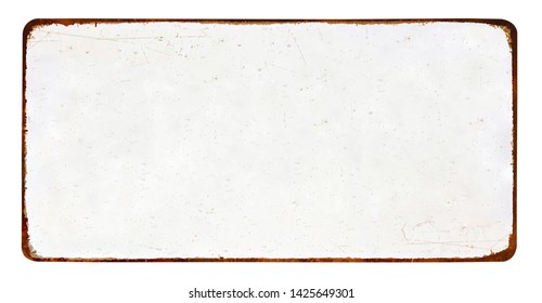 Antique Vintage Rusty Enameled Grunge Metal Sign Or Panel Mockup Or Muck Up Template Isolated On White Background