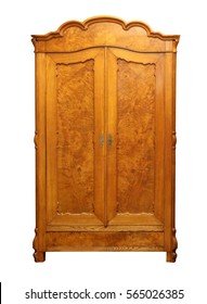 Antique Vintage Wood Wardrobe Isolated On White