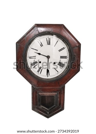 An antique wall clock, displayed separately on a white background.