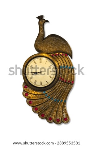  Antique wall clock isolated on white background.