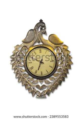  Antique wall clock isolated on white background.