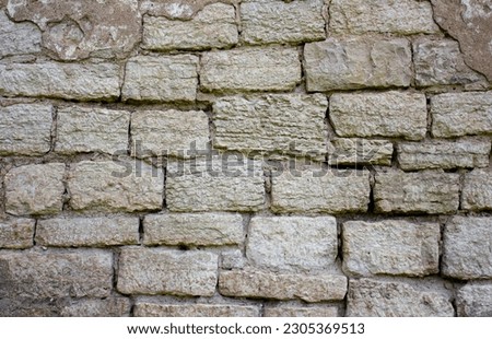 Antique wall made of blocks, bricks with mold. Ancient architecture. Antique wall.