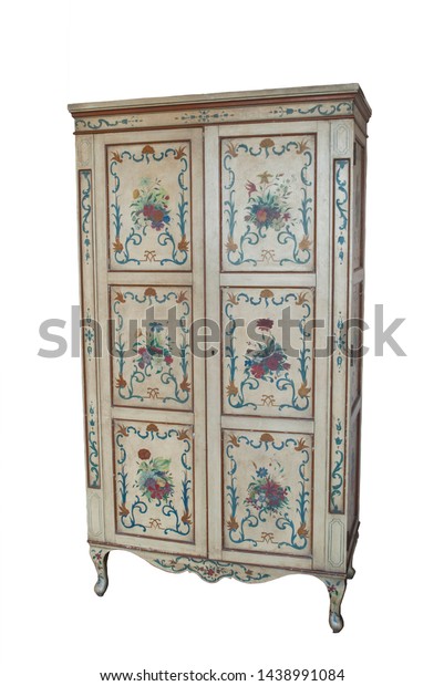 Antique Wardrobe Handmade Painted Piece Furniture Stock Photo