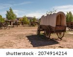 Antique western style covered wagon, USA