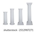 Antique white columns. Roman historical stone colonnade or pillars, realistic marble pillar ancient greece architecture